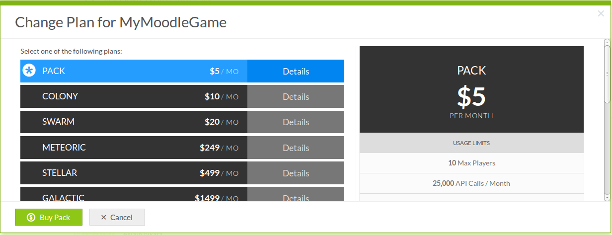 Changing the subscription for the game